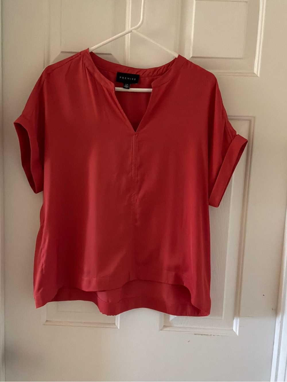 Premise Coral Short Sleeve Notch-Neck Blouse